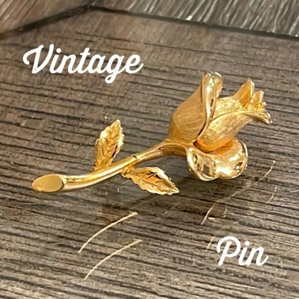 Vintage Gold-tone Rose Bud Brooch, Signed